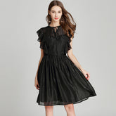 Large Size Chiffon Dress With Puffy Sleeves And A-line Thin Black Dress