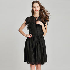 Large Size Chiffon Dress With Puffy Sleeves And A-line Thin Black Dress