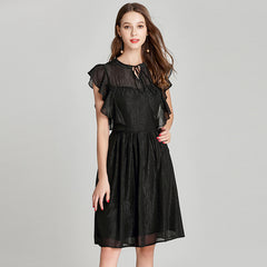 Large Size Chiffon Dress With Puffy Sleeves And A-line Thin Black Dress
