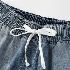 Elastic Waist Embroidery Cropped Jeans Women Summer Thin Section