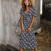 Spring and summer floral short-sleeved dress