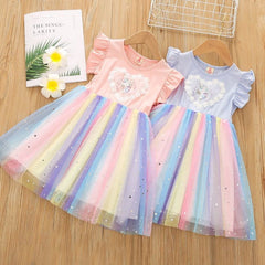 Girls Dress Western Style Little Girl Rainbow Skirt Princess Dress Gauze Skirt