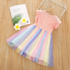 Girls Dress Western Style Little Girl Rainbow Skirt Princess Dress Gauze Skirt