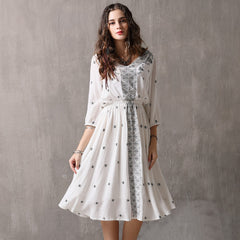 Summer New Loose Large Size Big Swing Dress Retro Embroidery Sleeve Dress