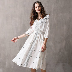Summer New Loose Large Size Big Swing Dress Retro Embroidery Sleeve Dress
