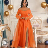 Sexy Off-The-Shoulder High-Waisted Large Size With Belt Casual Big Swing Dress Women'S Dress Dress