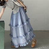 Plaid Elastic Waist Ruffled Tiered Skirt Long Dress For Women