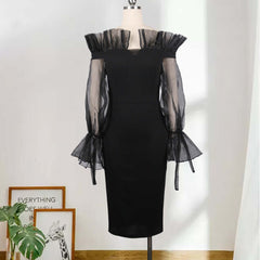 Sexy Perspective Stitching Halter High Waist Large Size Slim Business Wear Women's Dress