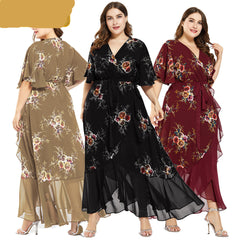 Plus Size Evening gown Women Printed Chiffon long dress Fat