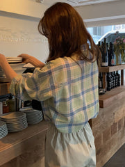 Retro Spring Green Plaid Long Sleeve Shirt
