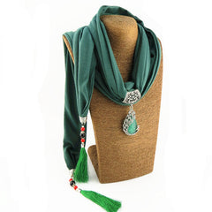 New Ceramic Beads Tassel Peacock Stone Pendant Scarf For Women Charm Boho Fashion Jewelry