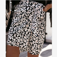 High Waist Irregular Stitching Leopard Print Skirt