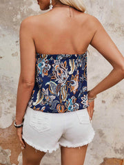 Floral Printed Summer Pleated Strapless Top