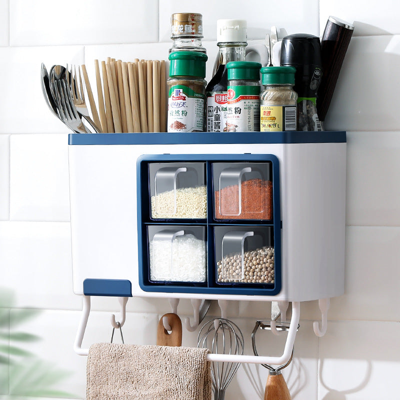 Punch-free kitchen wall shelf – ABS seasoning storage organizer front view