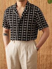 Pure Cotton Embroidery Cuban Collar Short Sleeve Printed Shirt Breathable Casual Shirt