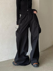 Retro Solid Color Elastic Casual Wide Leg Pants For Women