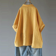 Stand Collar Loose Cotton Linen Solid Color Foreign Trade Women's Clothing Shirt