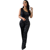 Women's Solid Color Sleeveless One-shoulder Sequined Trousers Jumpsuit