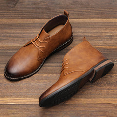 Desert Martin boots for men – PU leather lace-up retro ankle boots front view