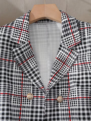 Ladies Fashion Casual Slim Suit Two-piece Plus-size Suit, Plaid Pattern Elegant Skirt Suit With Buttons, Lapel Long Sleeve Suit Jacket And High Waist Skirt, Plus-size Women'S Wear Amazon Don't Sell