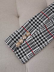 Ladies Fashion Casual Slim Suit Two-piece Plus-size Suit, Plaid Pattern Elegant Skirt Suit With Buttons, Lapel Long Sleeve Suit Jacket And High Waist Skirt, Plus-size Women'S Wear Amazon Don't Sell