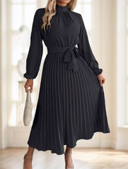Women's Bow-Tied A-Line Pleated Dress