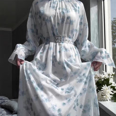 Elegant Stylish Temperament Long Sleeves Long Skirt Floral Dress