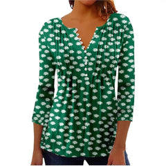 Women's Single-breasted Fashion V-neck Half-sleeve Top