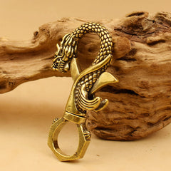 Vintage Handmade Brass Dragon And Phoenix Keychain Twelve Zodiac Signs