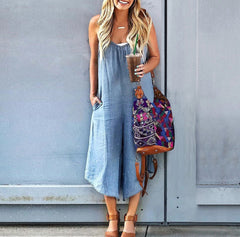 Suspender Jeans Loose Wide Leg Rompers