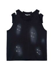 Vest Men's Waistcoat Ripped Irregular Cutting Piece Sleeveless T-shirt