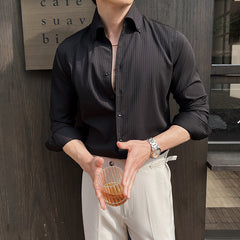 Men's Dark Stripes V-neck Long Sleeve Shirt