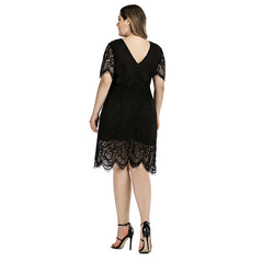 Summer Amazon Hot Large Size Women's Lace Dress Eyelash Plump Girls Waist Slimming Mini Midi Dress