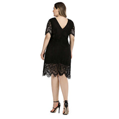 Summer Amazon Hot Large Size Women's Lace Dress Eyelash Plump Girls Waist Slimming Mini Midi Dress