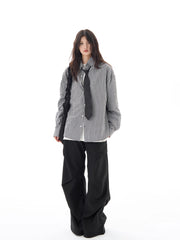 Black Plaid Shirt Long Sleeve Women Casual Loose Shirt Coat