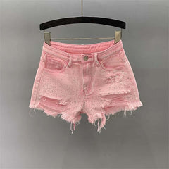 High Waist Slimming Heavy-duty Colorful Rhinestone Hot Pants