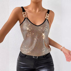 Summer Sequined Suspender Chain Vest Top Women's Clothing