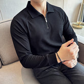 High Elastic Thickened Seersucker Half Zipper Polo Shirt