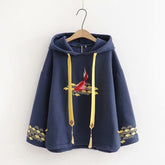 Japanese Style Fleece Thickened Hooded Sweater Loose Retro Embroidery