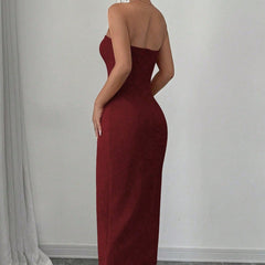 Women's Solid Color Button Sleeveless Slit Slim Fit Dress