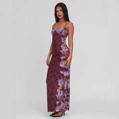 Slim-fit Contrast Colors Backless Sling Dress