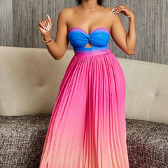 Summer Sexy Tube Top Backless Fashion Gradient Color Wide Leg Jumpsuit
