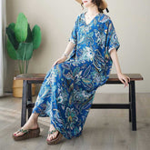 Retro Loose-fitting Plus Size V-neck Bohemian Dress Women
