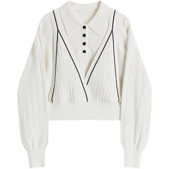 Fake Two-piece Sling Sweater Women Polo Collar Knit Top