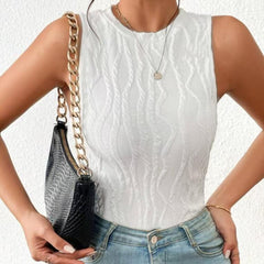 Ladies' Solid Color Round Neck Off Shoulder Pattern Details Slim Fit Elegant Casual Style Women's Fashion Versatile Vest