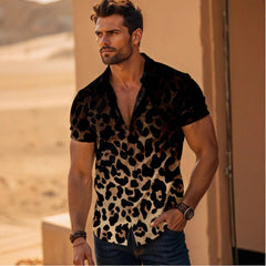 Four-sided Elastic Leopard Print Shirt Men
