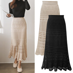 Loose Plus Size Crocheted Hollow Knit Hip-wrapped Mid-length Dress