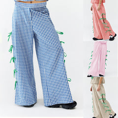 Women's Plaid Trousers Fashionable With Side-slit
