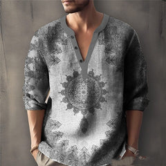 Printed Casual V-neck Men's Loose Jacquard Sweater Long Sleeve