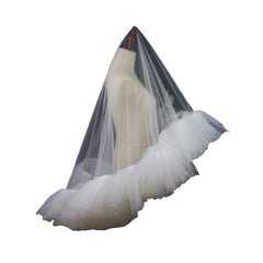 Heavy Industry Ruffled Bridal Veil White Double Layer Studio Travel Photo Exterior Puffy Soft Veil